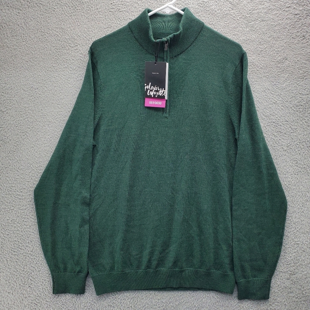 Galeries Lafayette Merino Wool Sweater Mens Size XL Green 1/4 Zip NWT